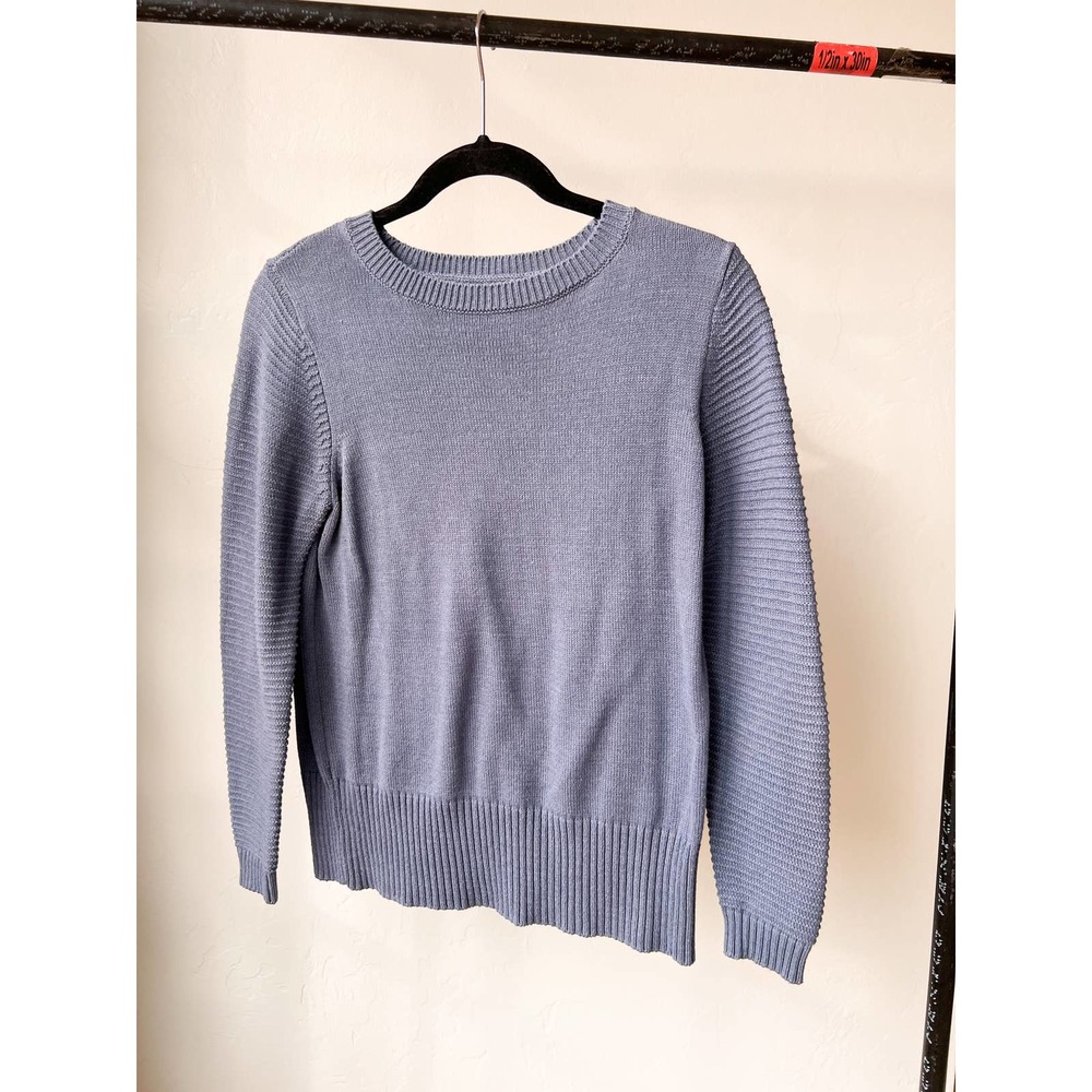HARPER LANE Women's Dusty Blue Long Ribbed Sleeve Crew Neck Knit Sweater sz S